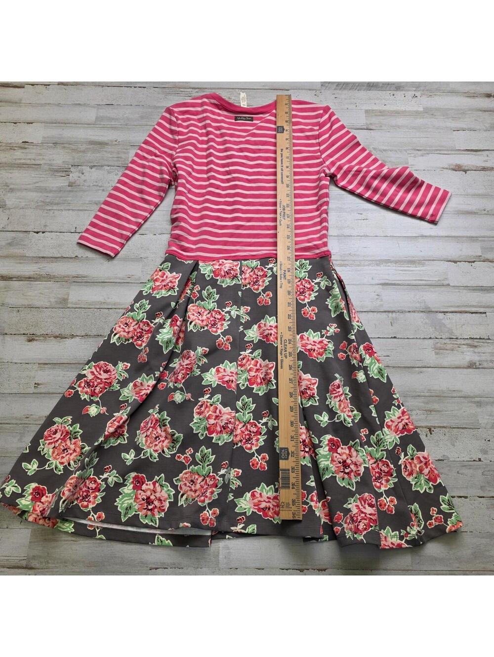 Matilda Jane Fit And Flare Dress Women's Size XS Pink Stripes Floral 3/4 Sleeves - Picture 3 of 5